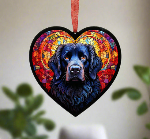 Newfoundland Stained Glass Effect Heart Suncatcher